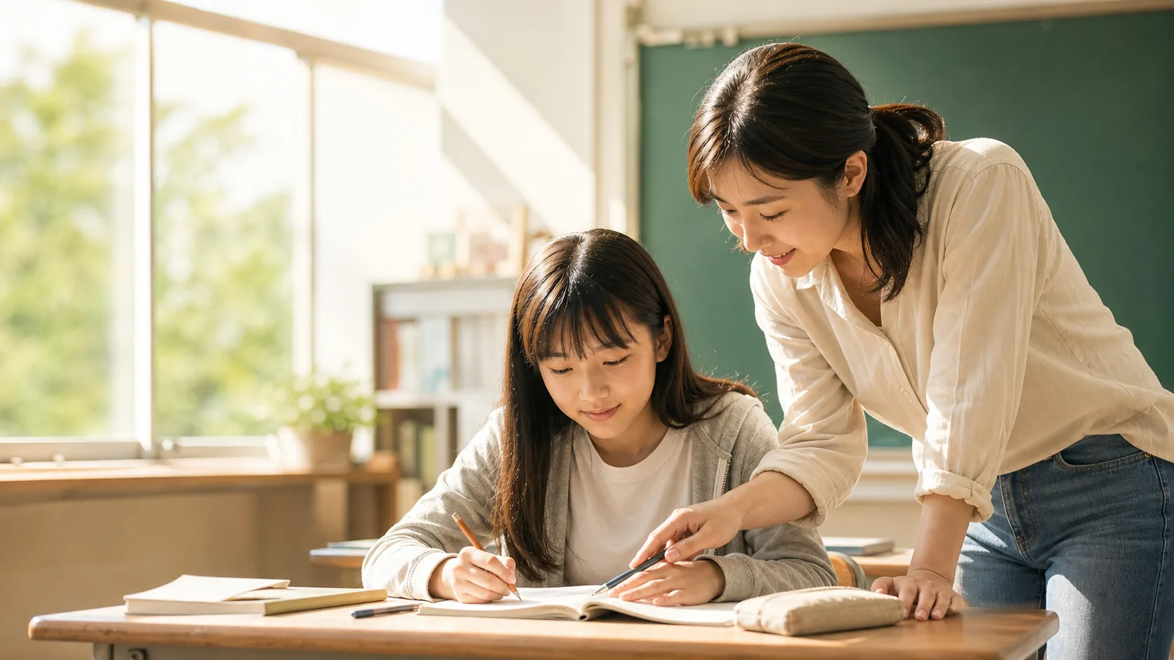教師陪伴學生在教室書寫的教師節徵稿主視覺